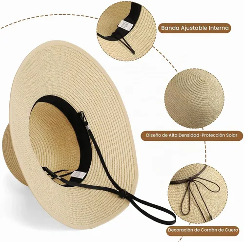 Vista 4 de Sombreros de sol para mujer, protección solar UPF 50+, sombrero de playa Beige