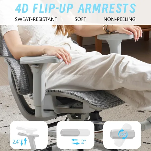 Vista 6 de Silla de oficina ergonómica con reposapiés y soporte lumbar Gris