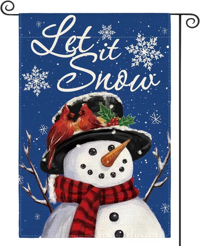 Vista 8 de AVOIN colorlife Deje que nieve muñeco de nieve copo de nieve bandera de Navidad de jardín 12x18 pulgadas de doble cara, bandera decorativa de granja