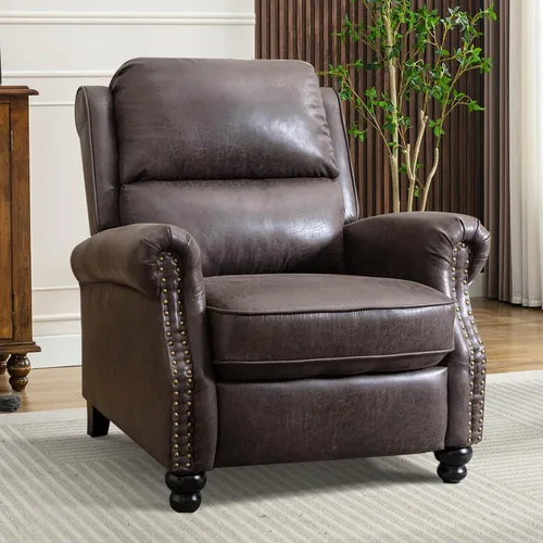 Vista 14 de CANMOV Sillón reclinable de piel sintética con decoración de remaches, sofá individual para sala de estar, color negro