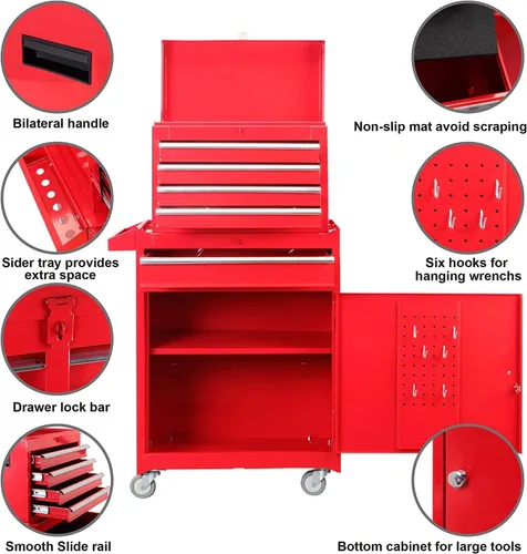 Vista 8 de ROAD DAWG ATBT1204D-Torin - Organizador de herramientas para taller de color rojo Caja de herramientas desmontable con 4 cajones con gran gabinete