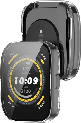 Vista 5 de Protector de pantalla diseñado para Amazfit Bip 5 con película de vidrio templado, parachoques de policarbonato duro, cubierta completa, accesorios