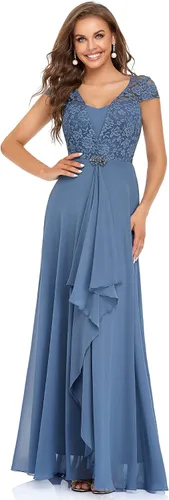 Vista 4 de Ever-Pretty Vestidos de noche formales de gasa con manga casquillo y encaje para mujer 7986