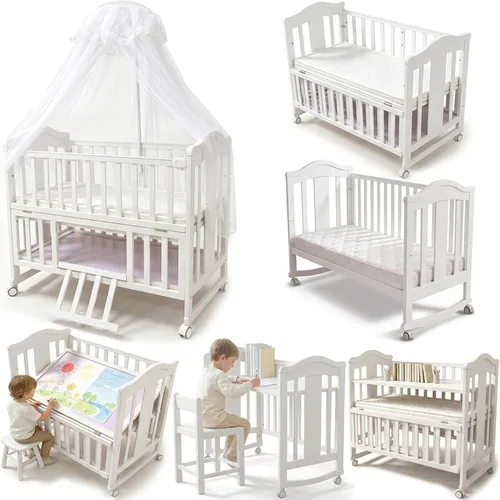 Vista 15 de Cuna inteligente con Bluetooth eléctrica para bebé, cuna para dormir conjuntamente, cuna plegable convertible con control remoto, música y 5 2 rosa