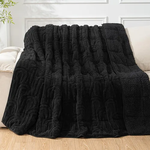 Vista 25 de Cottonblue Manta con peso de jacquard de 15 libras para adultos, tamaño individual, manta de forro polar sherpa ultrasuave para relajarse y dormir