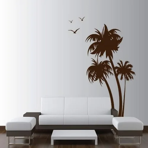 Vista 3 de Innovative Stencils 1132 84 mblack mirror Palm Coconut Tree Nursery Wall Decal with Seagull Birds, color blanco