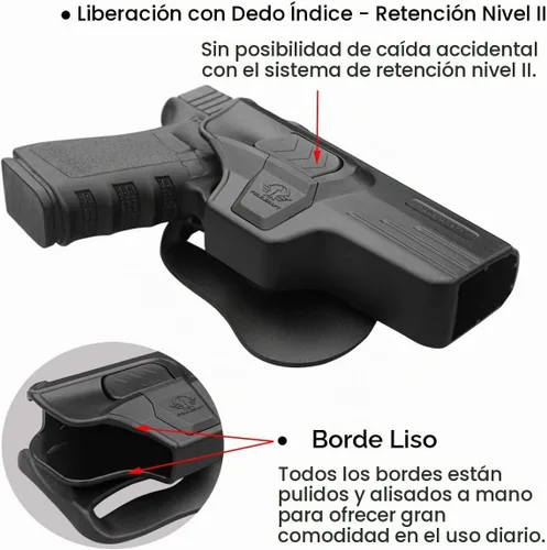 Vista 3 de POLE.CRAFT Funda OWB compatible con Glock 17 (Gen 1-5) / Glock 22 31 (Gen 1-4) compatible con Glock 19 19X 25 44 45 (Gen 1-5) / Glock 23 32