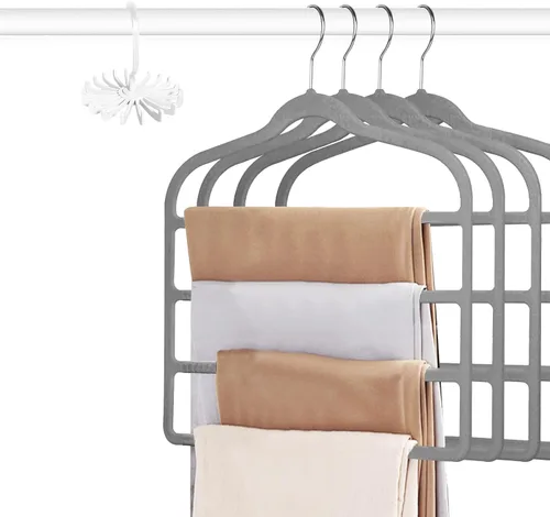 Vista 12 de Tinfol Percha de terciopelo para pantalones que ahorra espacio, 4 perchas de terciopelo negro sin seda con gancho, perchas ultra finas de varios