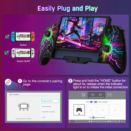 Vista 2 de Wireless-Switch-Controller for Nintendo SwitchOLED,One-Piece-Joypad-Controller Replacement for Switch Joycon Controler,Handheld Mode Ergonomic