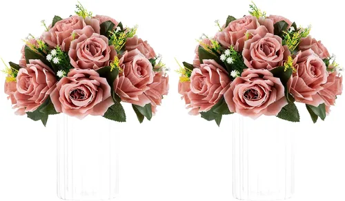 Vista 14 de NUPTIO Arreglo de Bolas de Flores en Ramo - 2 Piezas de 9.5 Pulgadas de Diámetro Bolas de Flores Falsas Carmesí Rosas para Centros de Mesa Mesas