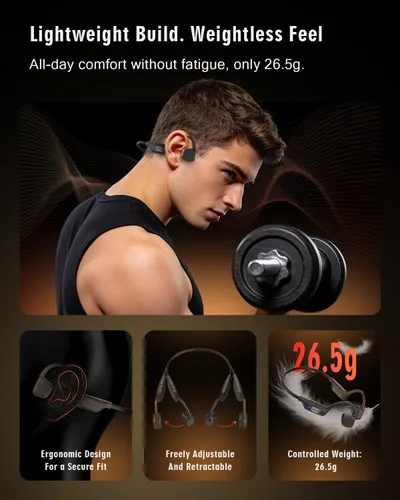 Vista 8 de Bone Conduction Headphones, 14H Playtime Bluetooth 6.0 Open-Ear Earbuds with Mic, IPX5 Waterproof Lightweight Headset, Wireless Sport Earphones for