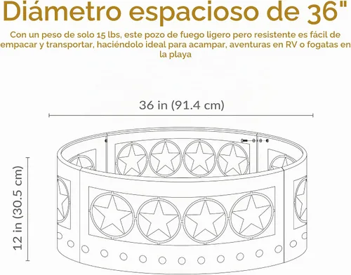 Vista 5 de Anillos de fogata, de Sunnydaze, L, negro, (Black Four Star)