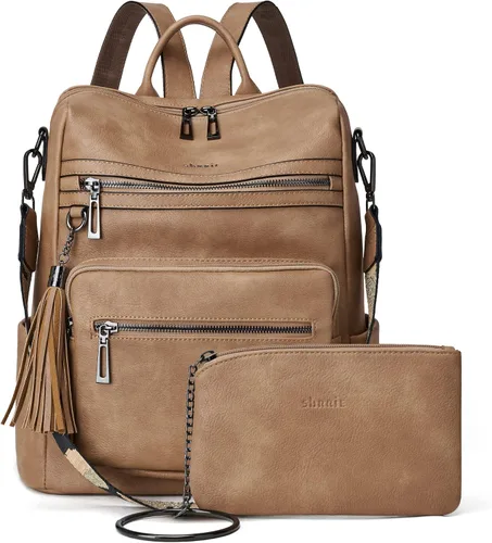 Vista 19 de Mochila de cuero Shrrie para mujer, bolso de diseñador de moda para mujer, mochila de viaje convertible, bolso de hombro con muñequera, Mochilas