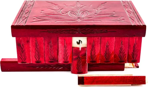 Vista 6 de Caja de rompecabezas de madera hecha a mano (grande) clave oculta secreta y compartimento de almacenamiento para anillos, collares, pendientes