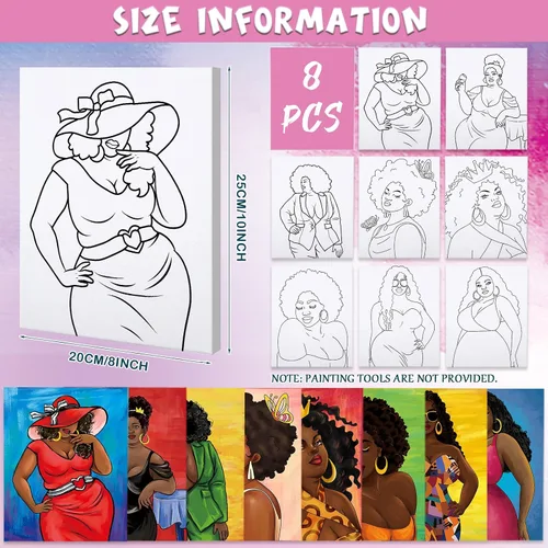 Vista 2 de Nuberlic Paquete de 8 Lienzos Predibujados de 8 x 10 Pulgadas para Pintar para Adultos Kit de Pintar y Beber Suministros de Fiesta Favor Lienzo