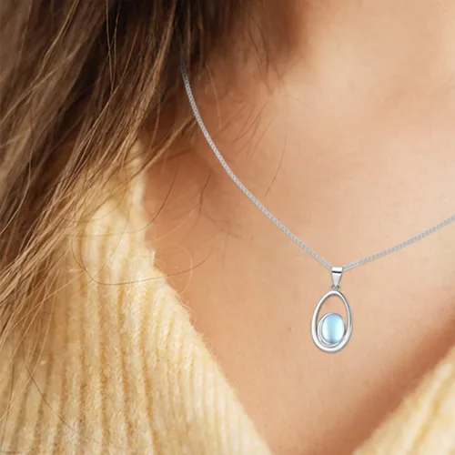 Vista 3 de Collar con colgante de piedra lunar de ópalo para mujer, collar de plata de ley 925, delicado colgante ovalado de lágrima, joyería para mujeres