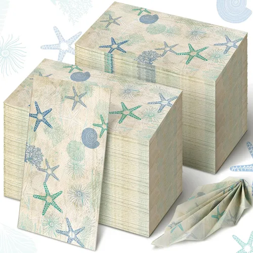 Vista 9 de Sinmoe 200 servilletas desechables para invitados, toallas de mano de playa de verano para baño, servilletas de papel desechables de 2 capas