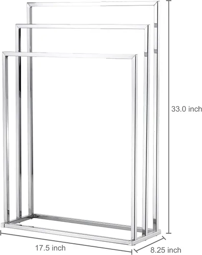 Vista 4 de MyGift Toallero de pie, soporte de toalla metálico de 3 niveles. Cromado en plateado