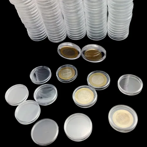 Vista 4 de 100 unidades de 1.181 in titular de la moneda cápsulas redondas de monedas cápsulas de plástico transparente para la colección de monedas