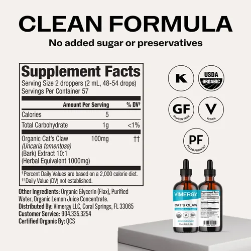 Vista 3 de Vimergy Inmunidad líquida de garra de gato, orgánica, vegana, 3.9 fl oz, 57