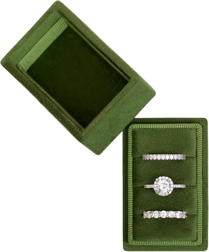 Vista 7 de Caja de joyería rectangular de terciopelo italiano con 3 ranuras, caja de regalo de compromiso, boda, caja de recuerdo, caja de regalo de triple