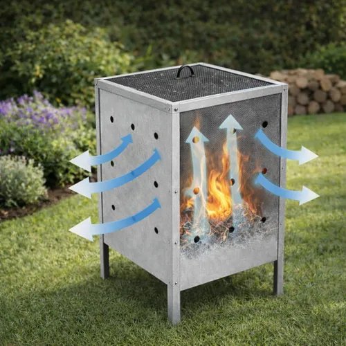 Vista 5 de Bote de basura con barril de combustión, hoguera de metal galvanizado resistente para uso en casa y jardín, ideal para papel, basura, desechos al