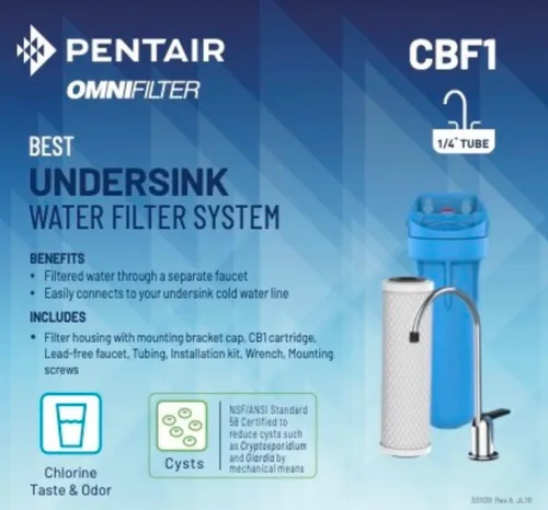 Vista 3 de Pentair OMNIFilter CBF1 Sistema de filtración de agua, filtro de agua potable de una sola etapa para debajo del fregadero, certificado NSF, incluye