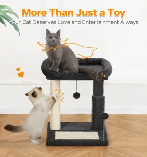 Vista 9 de Made4Pets - Torre de árbol pequeño para gatos, poste rascador para gatos 4 en 1 con cepillo de aseo para gatos, rascador de sisal natural de 20 Gris