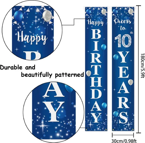 Vista 2 de Cartel de feliz cumpleaños número 10 para puerta – Suministros de decoración de fiesta de cumpleaños de "Saludos a 10 años" para hombres y mujeres