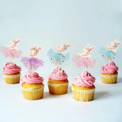 Vista 6 de 30 piezas de decoración para cupcakes de Pascua, conejo, huevo de Pascua, decoración de pastel de fiesta de conejo (marrón) (estilo 4)