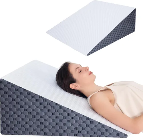 Vista 13 de Almohada de cuña de 5 pulgadas para cama, almohada de cuña para dormir, ronquidos, soporte para la espalda, después de la cirugía, almohada Gris