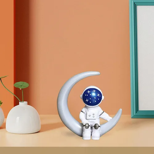 Vista 3 de Figura de astronauta de resina, estatua de astronauta, adorno de astronauta, escultura de mesa para decoración de mesa en el interior del automóvil