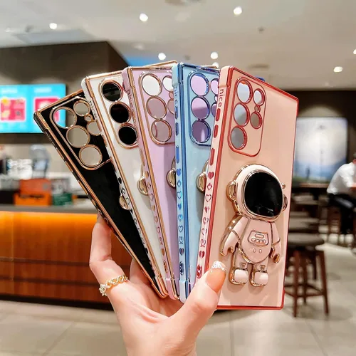 Vista 6 de Funda de teléfono para Samsung Galaxy S23 Ultra de 6.8 pulgadas, cubierta de lujo con soporte de astronauta con bonito corazón de amor