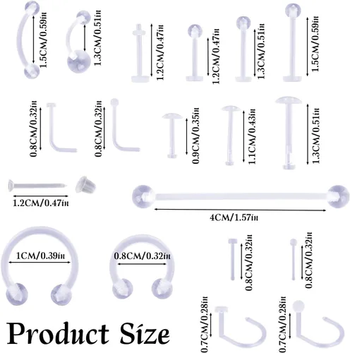 Vista 2 de Penitue 38 piezas de retenedores transparentes para piercing, joyería de retención para aretes, pezón, nariz, vientre, lengua, labret, ceja, labio