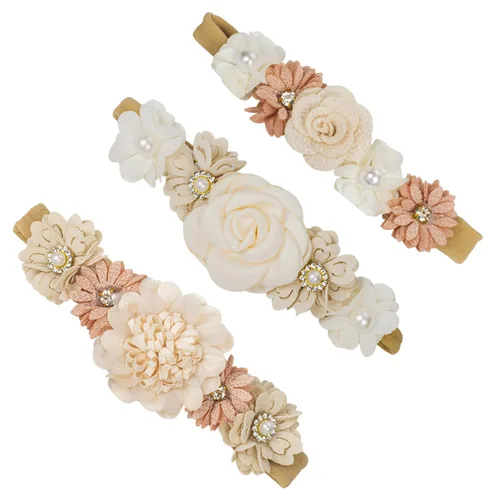 Vista 9 de Utaly Diadema de flores para bebés y niñas, 3 piezas, elástica, corona floral, recién nacida, accesorios para el cabello Estilo 1