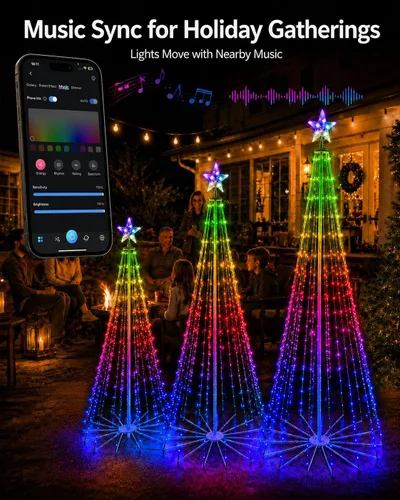 Vista 9 de Probro 3 luces inteligentes para árbol de Navidad para exteriores, 4 pies
