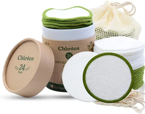 Vista 8 de Chloven Paquete de 25 almohadillas de bambú reutilizables para desmaquillarse de carbón, almohadillas de algodón reutilizables de bambú para tóner