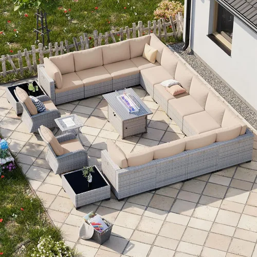 Vista 101 de Juego de sofá modular de mimbre de polietileno para exteriores Gris