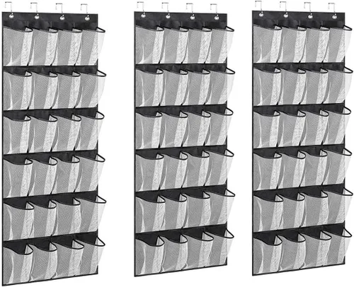 Vista 8 de Organizador de zapatos colgante sobre la puerta, zapatero de malla de gran capacidad, 24 bolsillos para colgar zapatos, armario de almacenamiento