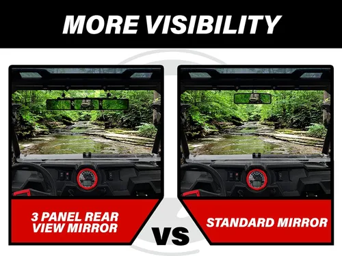 Vista 3 de SuperATV Espejo retrovisor de 3 paneles con abrazaderas de 1.75 pulgadas para Polaris General 2016+ Polaris General 4 2017+ Ancho: 20 pulgadas