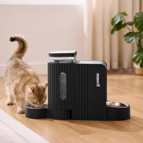 Vista 8 de ZOMISIA Alimentador de gravedad para gatos y dispensador de agua con cuencos de acero inoxidable 304, alimentador automático 2 en 1 para gatos