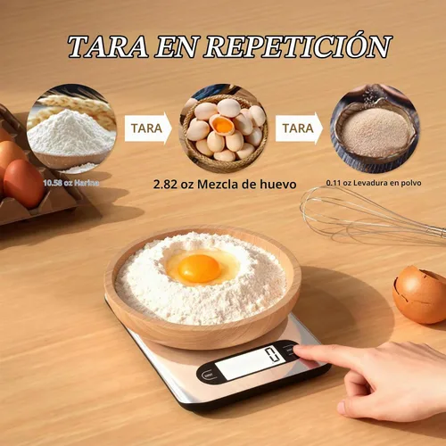 Vista 4 de Báscula digital de cocina, capacidad de 17 libras, báscula de alimentos con pantalla LCD, peso gramos y onzas para cocinar y hornear, plataforma