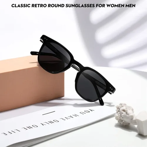 Vista 4 de FEISEDY Gafas de sol polarizadas clásicas retro redondas para mujeres y hombres, tonos de moda B0002