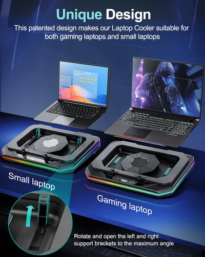 Vista 3 de MOUNT PRO Almohadilla de refrigeración para laptop para juegos, soporte enfriador RGB para laptop con potente turbofán (3500 RPM), almohadilla