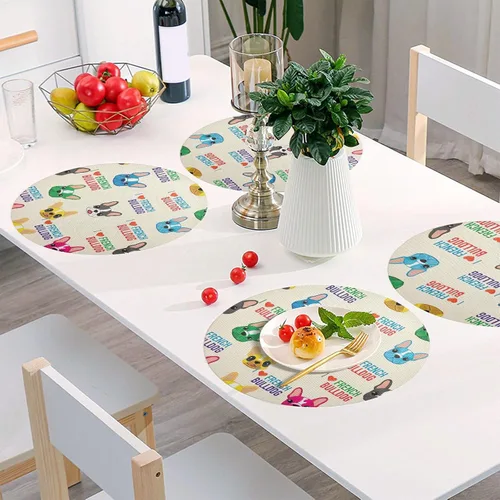 Vista 6 de Cool Dogs Beige Circular Table Placemats, Heat Resistant Non Slip Placemats Round for Kitchen one sizex1
