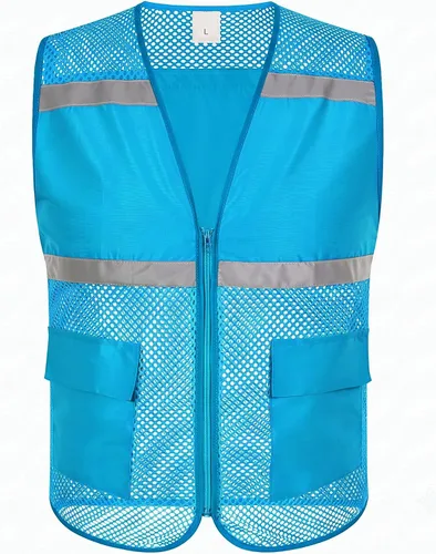Vista 15 de TOPTIE Chaleco de seguridad de malla con cremallera, chaleco de uniforme de voluntario del equipo, chaleco reflectante para correr con bolsillos