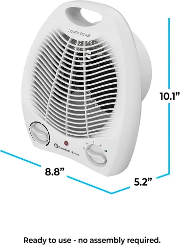 Vista 7 de Comfort Zone Calentador de Espacio Portátil Eléctrico de Ventilador Forzado con Termostato Ajustable, Sensor de Sobrecalentamiento, Interruptor