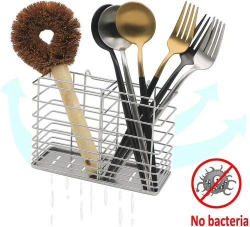 Vista 5 de Escurridor de utensilios, palillos, cuchara, tenedor, cuchillo, escurridor de cubiertos, 2 compartimentos divididos, acero inoxidable 304