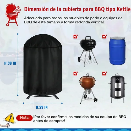 Vista 2 de iCOVER – Funda redonda para parrilla, cubierta de 29" de diámetro x 38" de alto para parrilla de carbón, cubierta impermeable para parrilla