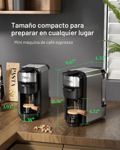 Vista 4 de HBN 3 en 1 para cápsulas Nespresso, cápsulas K-Cup y café molido, cafetera múltiple de una sola porción, máquina de café espresso programable de 19